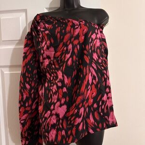 SHEIN Vibrant Red and Pink Off-Shoulder Blouse